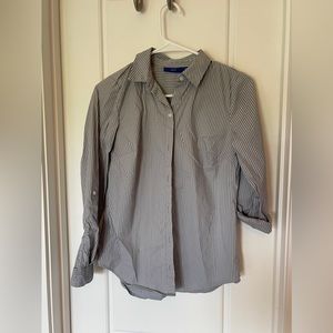 Gray and White Striped Professional Button Down Shirt